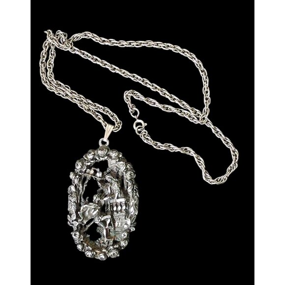 Jewelry - VTG 60-70’s Pewter Art Nouveau Necklace 3D ROMEO & JULIET Roses Romance THEATER